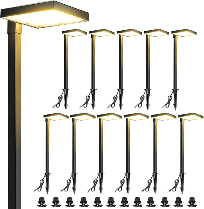 LUTEC 12 Pack Low Voltage Pathway Lights, Aluminum 12V Landscape Lighting with Connectors，IP65 Waterproof Anti-Glare Wired LED Pathway Lights, 5W 500LM Warm White 3000K for Pathway, Yard, Garden