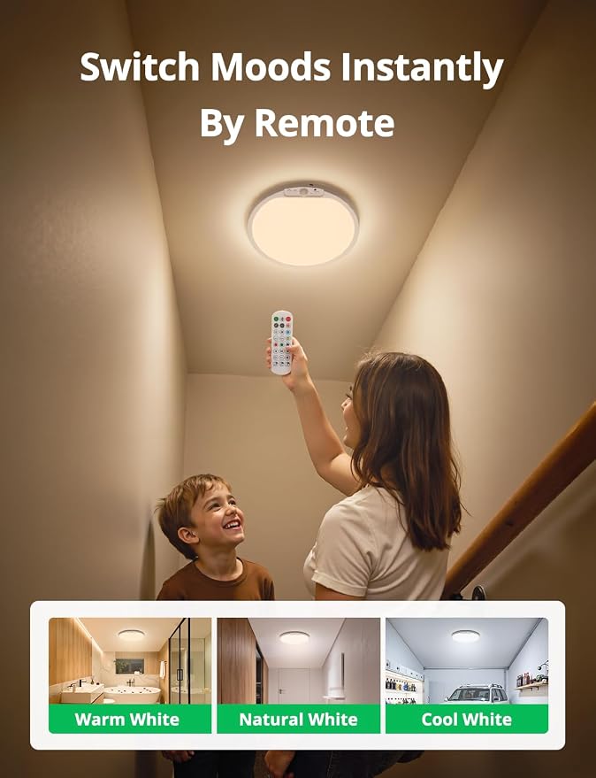 Bojim 10000mAh Battery Operated Ceiling Light with Remote RGB Backlight | Magnetic Battery Operated IP44 Waterproof Dimmable & 3CCT Remote No Wiring for Closet Pantry Garage