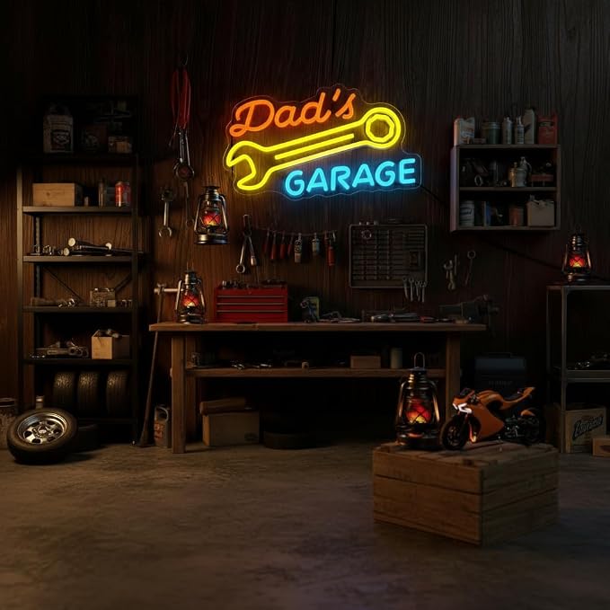 Dad's Garage Neon Sign for Garage Workshop Man Cave Wall Decor | Dimmable LED Garage Neon Sign for Basement Bar Office Auto Repair Shop Dad Father Mechanic Car Lover Gift Decor