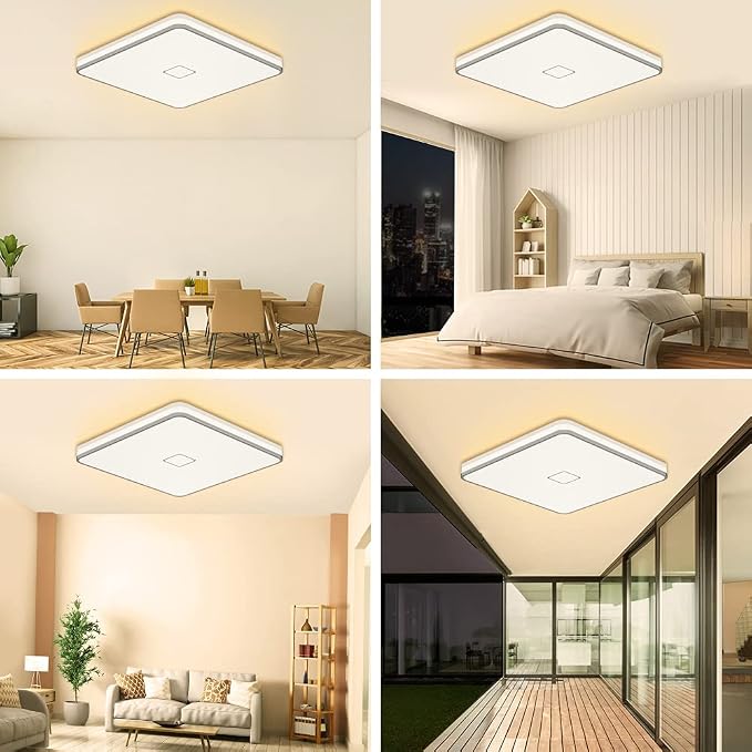Airand LED Ceiling Light Flush Mount 24W 12.6 inch Square LED Ceiling Lamp with 240Pcs Chips Without Flicker, 2050 Lumens, IP44, 80Ra+, 180W Equivalent (Warm White)