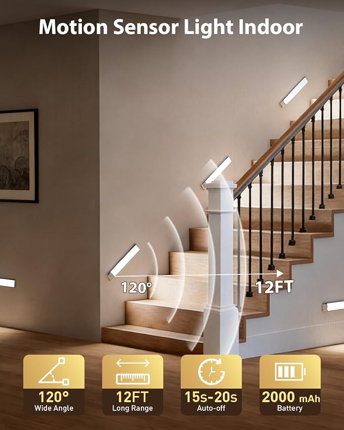 SZOKLED 68-LED Motion Sensor Light Indoor, 10inch Closet Lights Rechargeable, Dimmable Under Cabinet Lighting for Kitchen, Stair, Wardrobe, Pantry, 4Pack