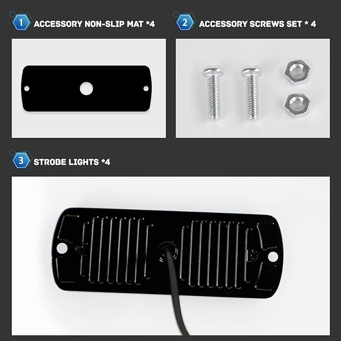 SEISSO 4-Pack 12 LED Amber Strobe Lights Vehicles Trucks Emergency Strobe Lights Kit 12V -24V Warning Hazard Flash Lights Bar Grill Grille Surface Mount Super Bright Waterproof, Amber