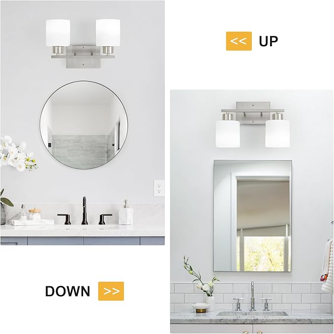 WILON Bathroom Vanity Lights, 2-Light Modern Vanity Light, Brushed Nickel Bathroom Lighting Fixture Over Mirror, Wall Sconce Light Over Kitchen Sink, Wall Lamps for Living Room Bedroom