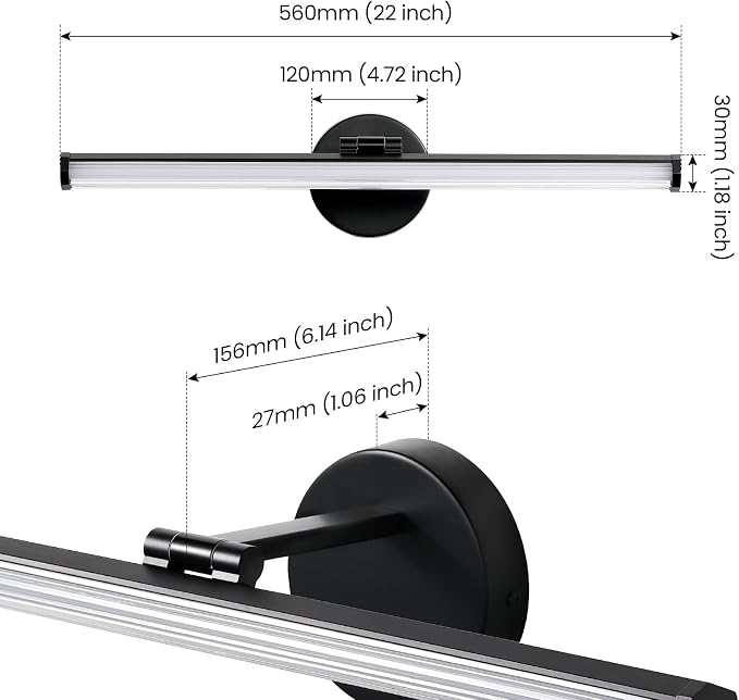 KAISITE Bathroom Light Fixture Over Mirror - Black Vanity Light 18W 4000K LED Bathroom Lighting Fixture Angle Adjustable 22 Inch Modern Vanity Light Bar for Bedroom Living Room