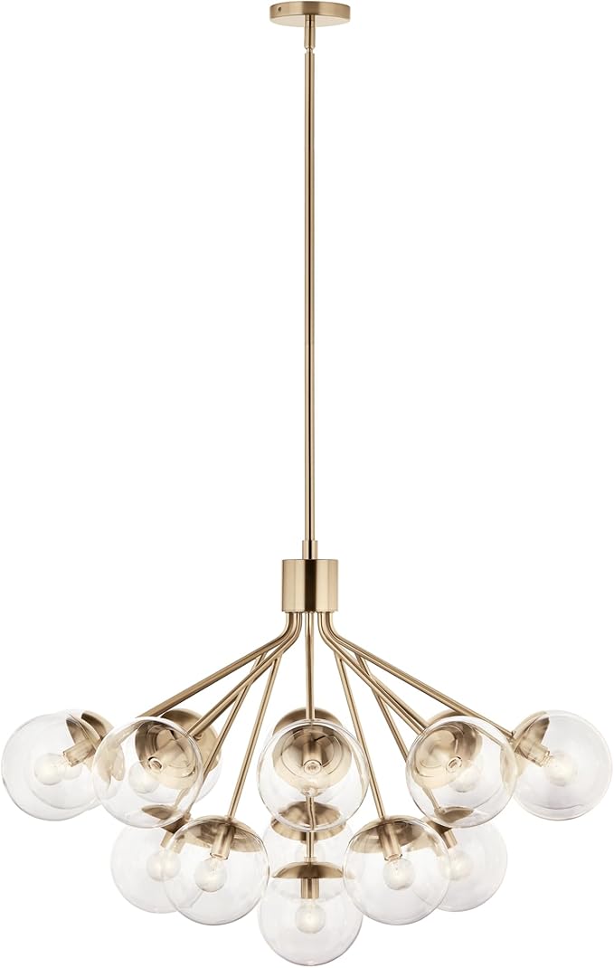 Kichler Silvarious 16-Light Convertible Chandelier, Soft Modern Light with Clear Glass in Champagne Bronze, for Dining Room, Living Room or Foyer (26" x 38"), 52702CPZCLR