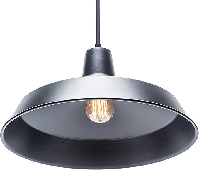 Globe Electric 65151 1-Light Plug-in Pendant Lighting, Matte Black, 15ft Cord, in-Line On/Off Switch, Adjustable Height, Hanging Ceiling Light for Apartments and Rental, Home Decor, Vintage