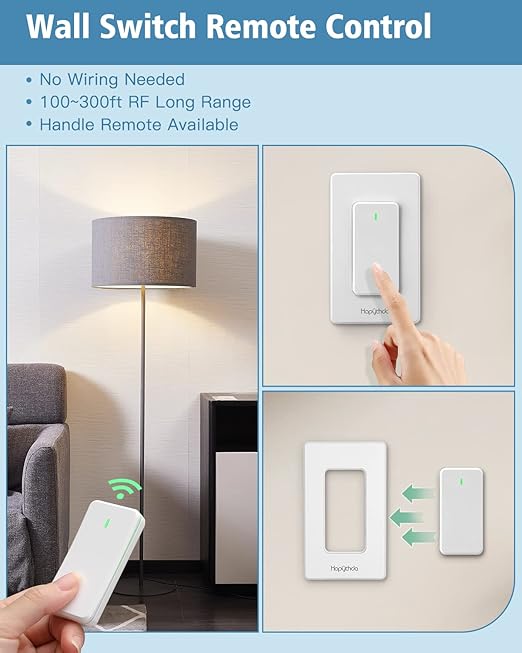 Remote Control Socket for 500W E26/E27 Bulb Base Holder, Wireless Wall Mounted Switch for Pull Chain Light Fixtures, 300FT RF Range, No Wiring Wireless Light Switch