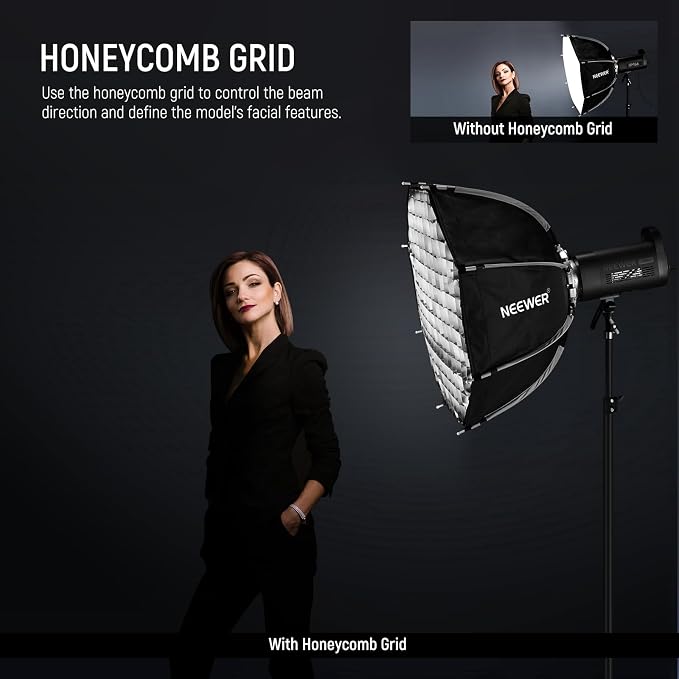 NEEWER 28"/70cm Octagonal Softbox, Quick Release Bowens Mount Softbox with Honeycomb Grid, Light Diffusers, Bag for RGB CB60 CB60B CB200B MS60B MS60C MS150B S101-300W/400W Pro Vision 4 Q4, NS27P