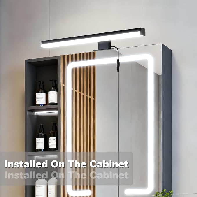 15" Plug in Bathroom Light Fixtures,Vanity Lights Bar,Picture Light | Modern Black,Non-Dimmable,6700K,with Switch,LED,Over Mirror,Wall Lights,Make up light,for Bedroom/Art/Poster/Cabinet