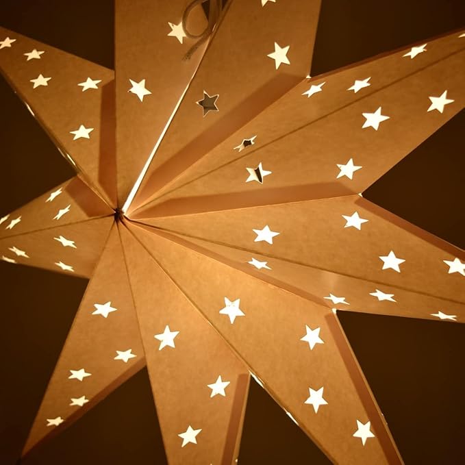 9-Pointed White Paper Star Lantern with 12 Foot Power Cord Included, Modern Style, Eco-Friendly