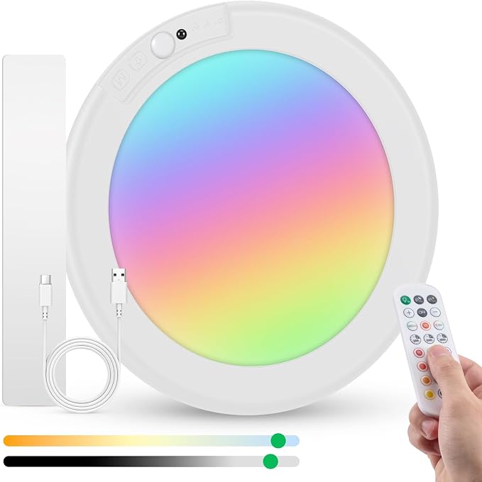 Bojim RGB Rechargeable Waterproof Shower Ceiling Light for Bathroom Inside | 12 Color Changing Motion Sensor Wireless LED Mood Battery Operated Wall Lights with Remote for Bedroom Party
