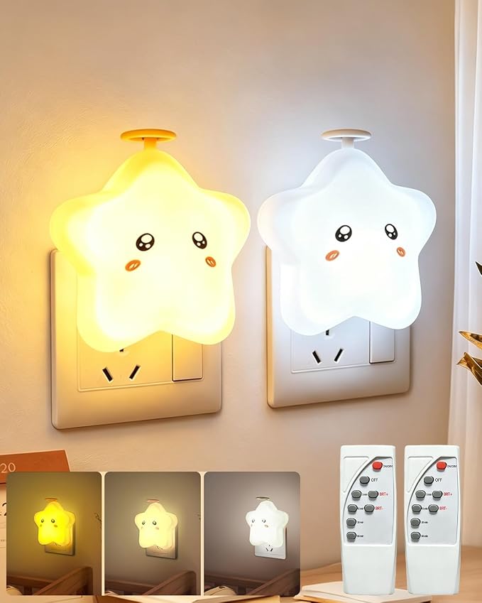 Night Lights Plug Into Wall [2 Pack],LED Dimmable Remote Control with Switch,3 Color Modes,10 Brightness Levels,Timer Function Decorative Nightlight for Bedroom Children Room Gift
