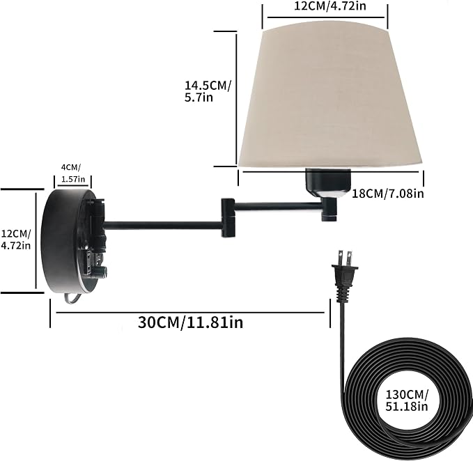 Wall Lamp Plug in with USB and 2 Pin Socket,Wall Mount Lights That Plug in Cord and Switch,Wall Mount Lights for Bedroom Reading Lamps,Nightstand(Bulbs Not Included)