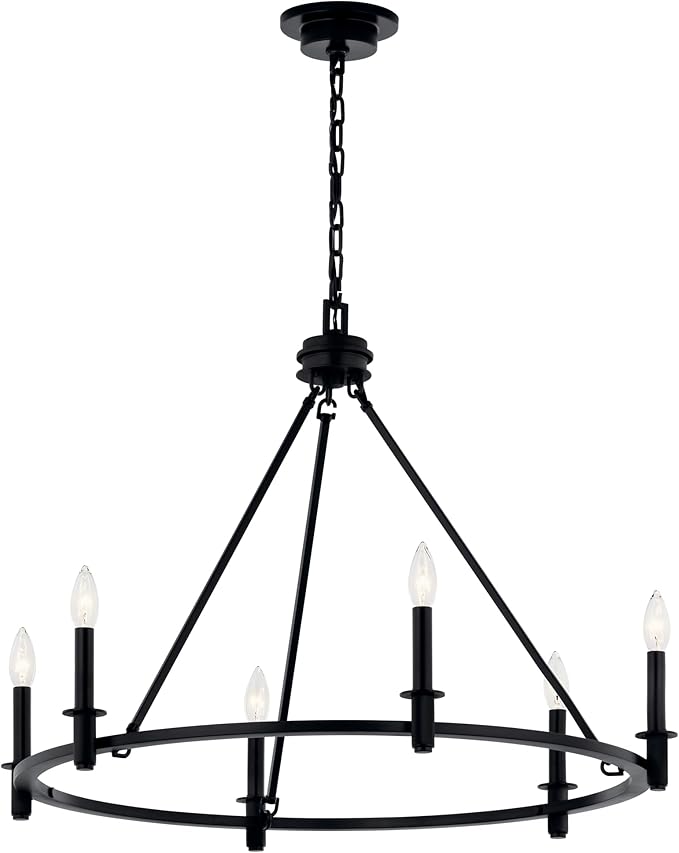 KICHLER Carrick 6-Light Chandelier, Updated Traditional Light in Black, Sloped Ceiling Compatible, for Dining Room, Office or Bedroom (23.7" x 32.25"), 52705BK