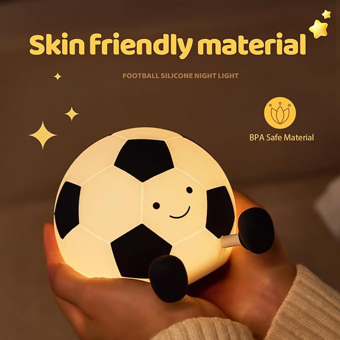 Cute Soccer Ball Night Light for Kids, Soft Silicone Cartoon Football Lamp, Rechargeable Bedside Nightlight with Timer Dimmable Nursery Light for Bedroom Sports Themed Room Decor, Gift for Soccer Fans