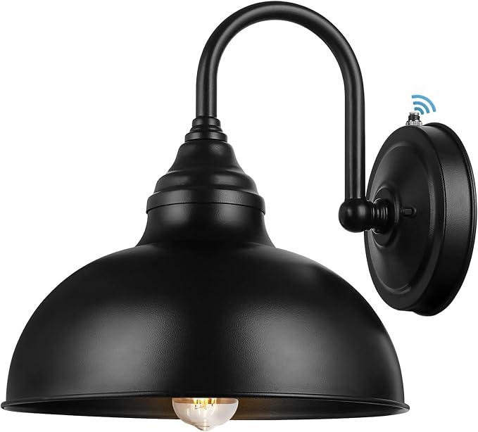 Barn Light Gooseneck Light- Dusk to Dawn Farmhouse Outdoor Lighting, 1-Light Outdoor Gooseneck Lighting with Sensor Farmhouse Wall Sconce for Patio Porch Garage (11.8" Diameter, 1pc) | Black, 1-Light Outdoor Gooseneck Lighting, With Sensor, Farmhouse W...