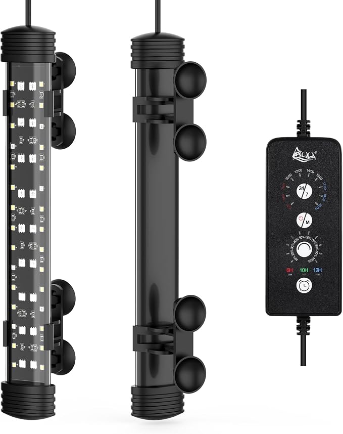 AQQA 15.16 Inch Submersible Aquarium Light, 24/7 Mode Fish Tank Light | 7 Adjustable Angles, 9 Color Options, 4 Rows Beads, Dimmable & Timer Control, IP68 Waterproof Full Spectrum Plant Light