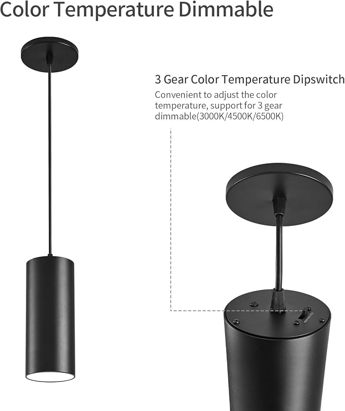 3.43" Pendant Lights Kitchen Island, 25W Cylinder Hanging Lights with Dipswitch, Modern Eye Care Led Pendant Lamp fixtures for Bedroom, Living Room, Office (Black, 3.43 Inch 1 Pcs)