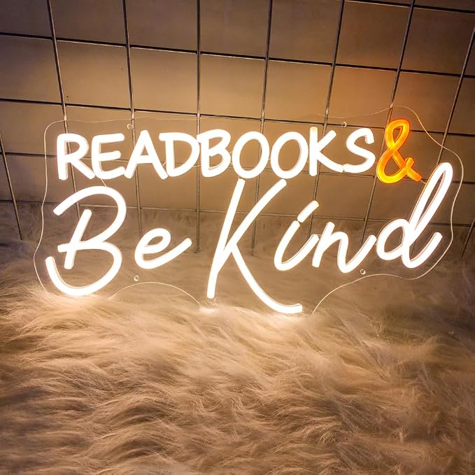 Read Books and Be Kind Neon Sign, LED Neon Light for Classroom Signs | Dimmable USB Powered Letter LED Neon Lights, 19"x9.6" Student LED Neon Light for Bookstore Library Museum Study Room Decor