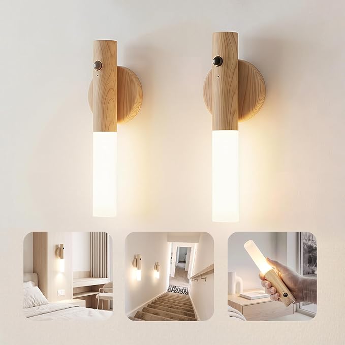 Motion Sensor Wall Lights, Rechargeable Battery Operated Wall Sconce, 2PC | LED Sconce or Handheld Lighting, Automatic Induction & Constant Light, Magnet Magnetic Base, for Hallway,Stairway,bedroom