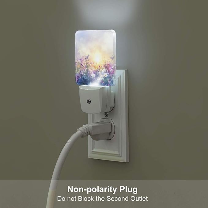Watercolor Spring Flowers LED Plug-in Night Lamp 2 Piece Set, Nightlights Set of 2 for Bedroom Bathroom