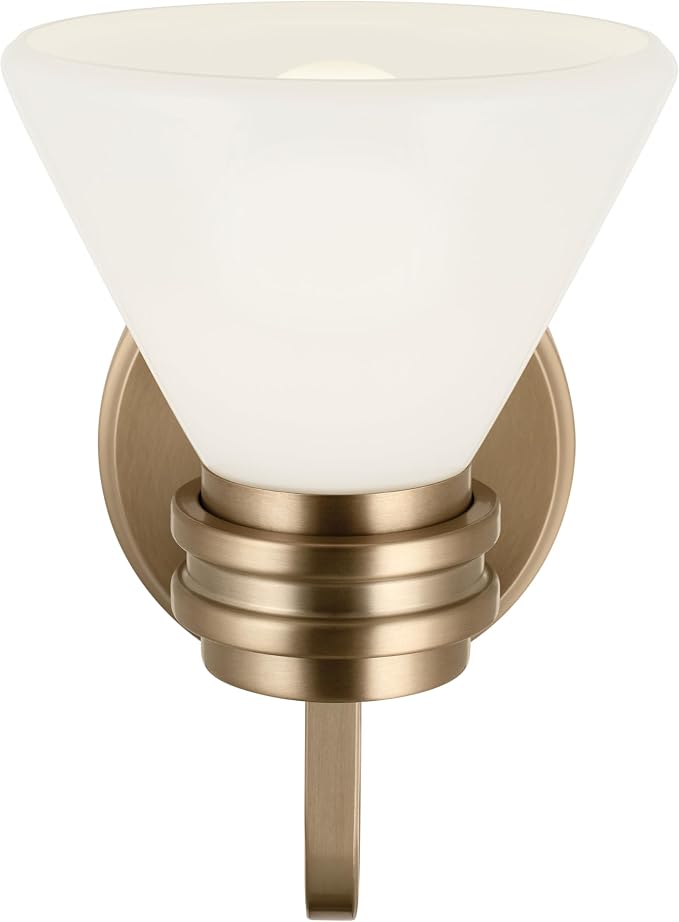 Kichler Farum 9.5 Inch 1 Light Wall Sconce with Opal Glass in Champagne Bronze, for Fireplace, Kitchen, Bedroom, Hallway, or Vanity, (7.25" W x 9.5" H), 55153CPZ
