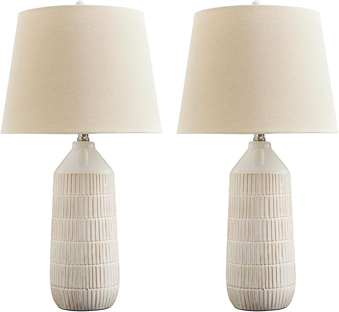 Signature Design by Ashley Willport Modern 26.5" Ceramic Table Lamp, Set of 2, Beige