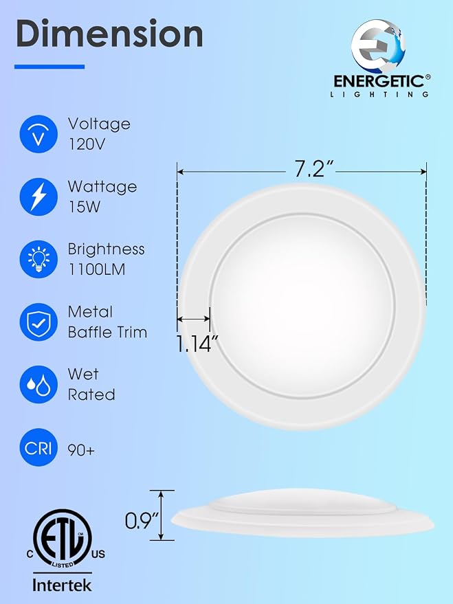 4 Pack 5CCT 6 Inch LED Disk Light, Dimmable Flush Mount Ceiling Lights, 2700K/3000K/3500K/4000K/5000K Selectable, 15W 1100LM, CRI 90, Low Profile Surface Mount Ceiling Disc Light, Wet Rated & ETL