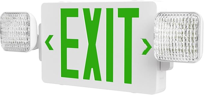 Amico 1 Pack Green Double-Sided Exit Sign with Emergency Lights, Two LED Adjustable Head with Battery Backup, ETL Certified, AC 120/277V, Commercial Emergency Lights Combo for Business