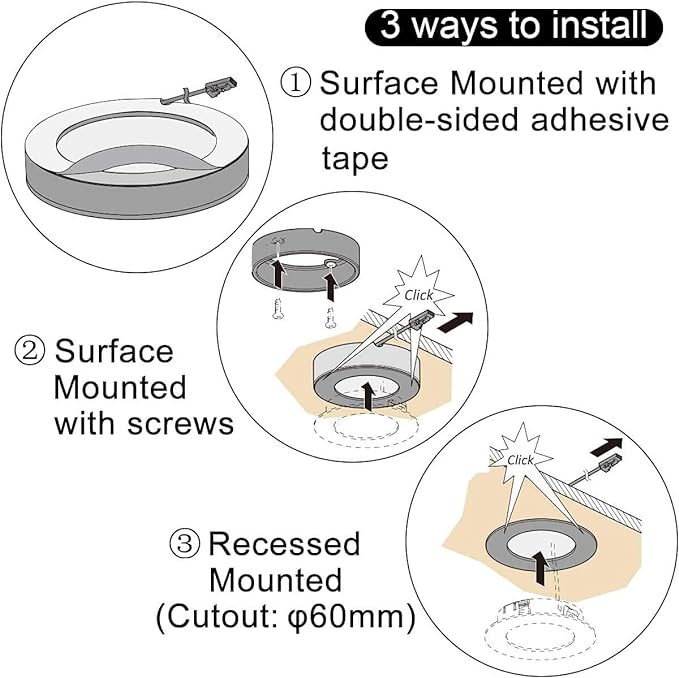 VST Under Cabinet Lights CCT 3000K-6000K, Puck Lights Color Temperature and Brightness Adjustable with Touch Switch and ETL Listed Led Driver, Plug in Led Light for Kitchen Under Cabinet Wardrobe