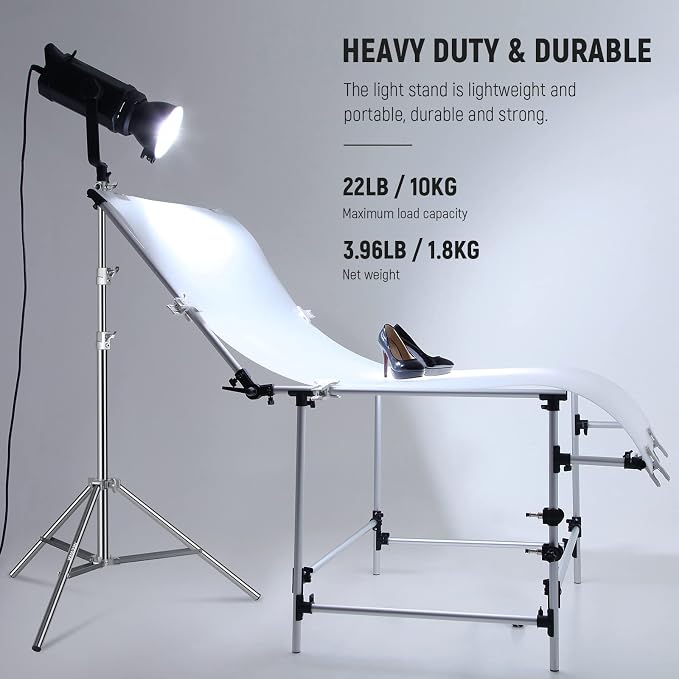 NEEWER 7.2ft/2.2m Stainless Steel Light Stand, Spring Cushioned Heavy Duty Photography Tripod Stand with 1/4” to 3/8” Screw Adapter for Strobe,LED Video Light,Ring Light, Monolight, Softbox | Photography Tripod Stand, 1/4" to 3/8" Screw Adapter, for St...