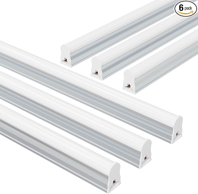 4FT LED Shop Lights (6 Pack), 2000LM 6500K Super Bright White T5 Commercial Lights, 20W Linkable Utility Integrated Single Fixture for Gym/Garage/Ceiling/Under Cabinet, Plug & Play