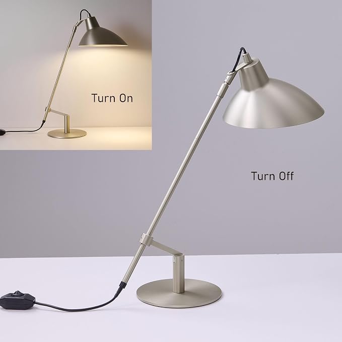 Desk Lamp Modern Industrial 100% Metal Adjustable Table Lamp 24", Natural Light (4000K) with Dimmer, Ideal for Office Bedroom Study Room Living Room Nightstand Bedside Lamps Nickel