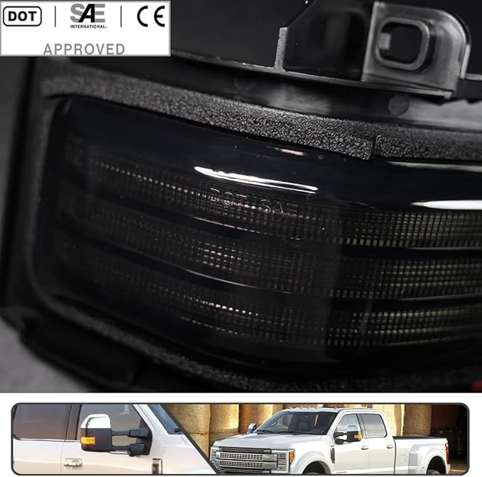 2Pcs Sequential LED Side Mirror Marker Light for Ford F150 2015-2023, F250 F350 F450 F550 Super Duty 2017-2023 Amber Dynamic Blinker Indicator Turn Signal Light White Driving/Running Light Smoke Lens
