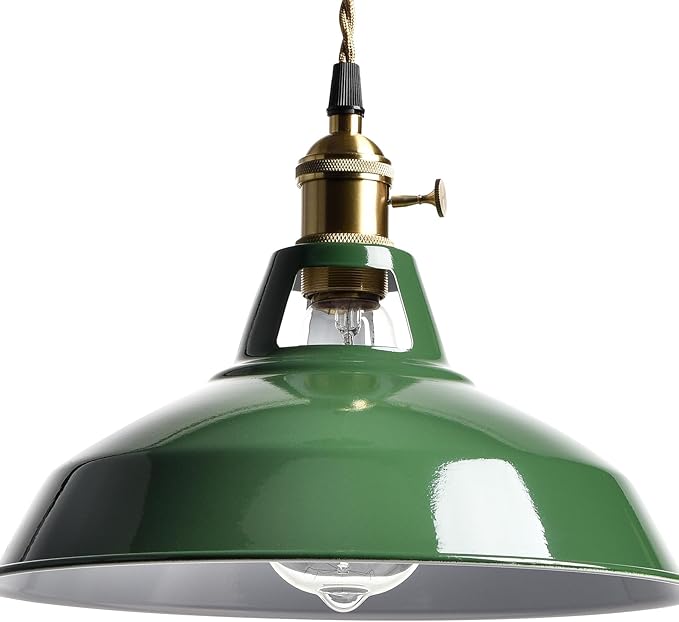 YUBOLE Modern Green Plug-in Pendant Light Macaron Kitchen Hanging Swag Lamp | 10.06"W Metal Barn Shade with On-Off Switch Plug Cord Light for Bedroom Foyer Dining Bar Loft Restaurants