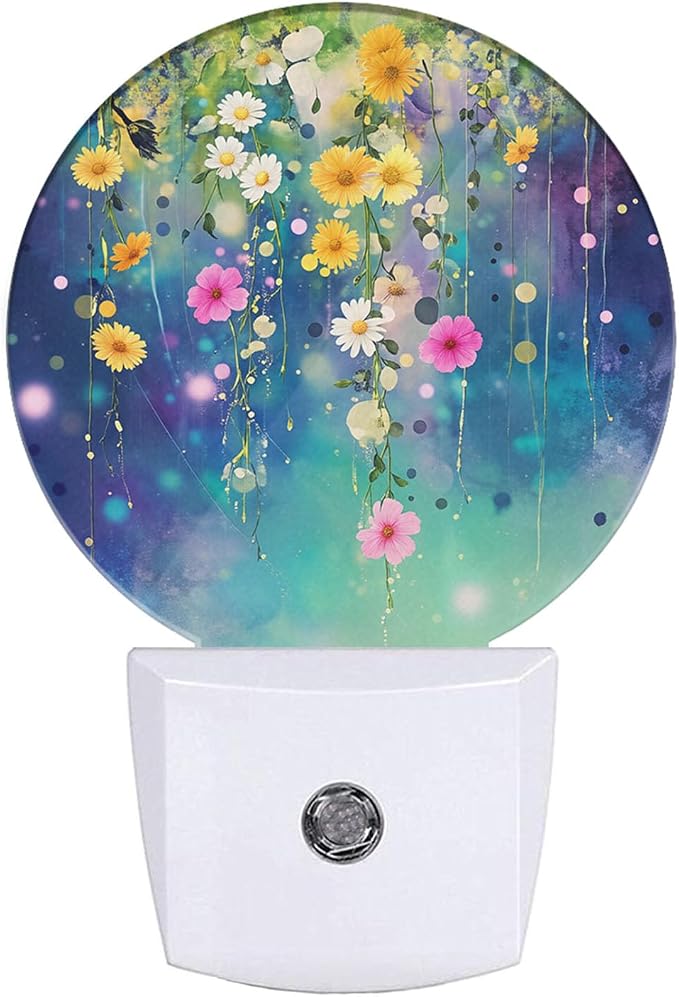 EKOBLA Green Floral Leaves Night Light, Ivy and Wisteria Blossoms Night Lights Plug Into Wall with Auto Sensor for Kitchen Bathroom