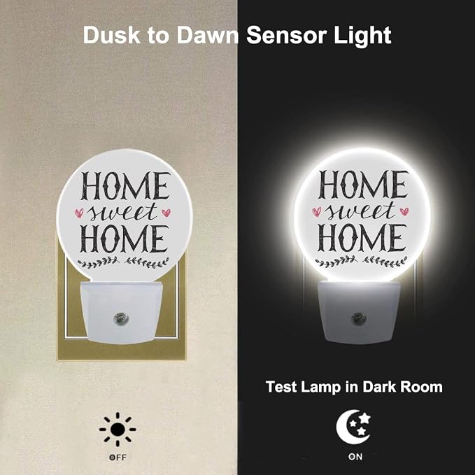 Night Lights Plug into Wall Sweet Home Hand Lettering Word Night Light Dusk to Dawn Sensor LED Lighting for Bedroom Bathroom Living Room, 0.5W Sleep Friendly
