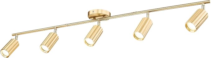 FEMILA Track Lighting Fixtures Ceiling, 43.7" Adjustable Track Light, 3000K GU10 Bulbs Included, Brushed Gold Modern Ceiling Track Lighting, for Kitchen, Living Room, Office, 4FS109TL-5 BG