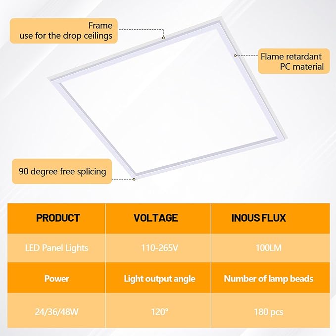 VIHOSE 4 Pcs 2x2 ft Edge-lit Frame LED Flat Panel Lights Grid Drop Ceiling Lights with 3000K/4000K/6500K Selectable 110-265v for Offices Shops Bathrooms with Integrated Ceilings