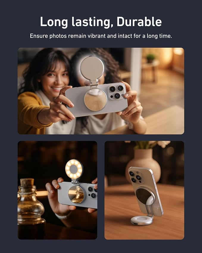 TELESIN C03 Magnetic Selfie Light, Phone Light Compatible with iPhone Magsafe, CRI97 360° LED Selfie Ring Fill Light with Mirror for Selfies/Photography/TikTok/Zoom Calls/Video Conference