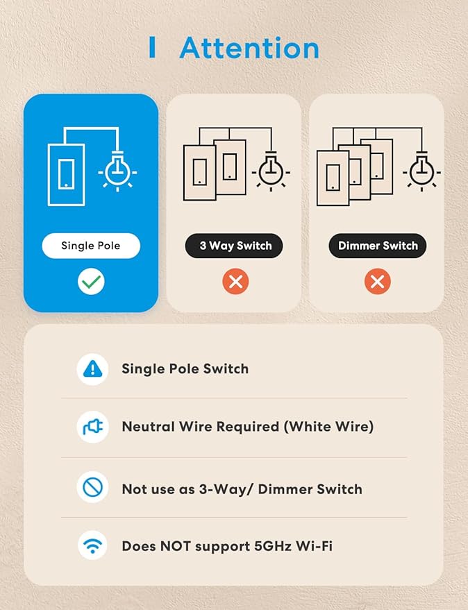meross Smart Light Switch 2 Pack Supports Apple HomeKit, Siri, Alexa, Google Assistant & SmartThings, 2.4GHz Wi-Fi Single Pole Light Switch, Neutral Wire Required, No Hub Required