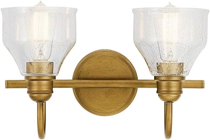 Kichler Avery 15" Bathroom Vanity Industrial 2 Light Wall Fixture with Clear Seeded Glass in Black, for Bathroom (8.25" x 15" x 9.5") 45972BK