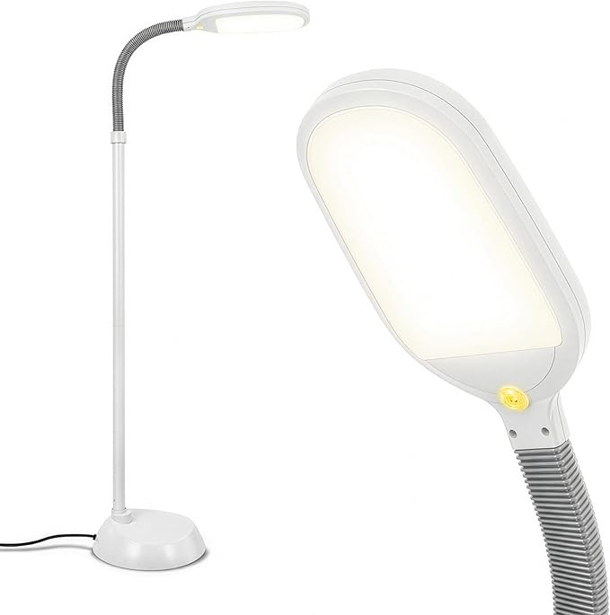 Brightech Litespan - Bright LED Floor Reading Lamp for Over Chair Crafts and Reading, Estheticians' Light for Lash Extensions, Adjustable Standing Lamp for Living Room, Bedroom, Office - White