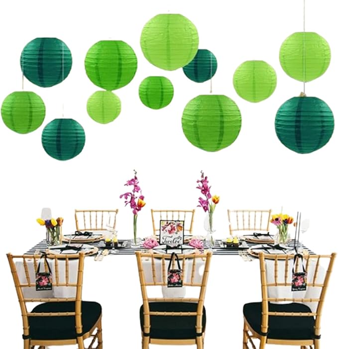 Green Paper Lanterns Decorative,Hanging Chinese Lanterns Indoor Outdoor for Birthday, Wedding, Christmas, Bridal, Home Decor, Ceiling Decorations(Size of 4”, 6”, 8”, 10”,12Pcs)