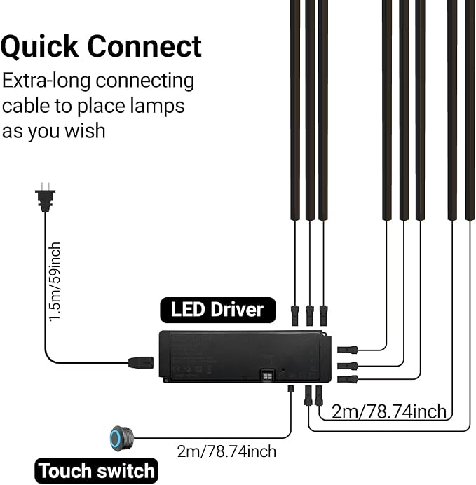 HAMRVL Black LED Recessed Lighting Kit - 8 PCS 3000K Warm White LED Strip Lights with Touch Control, Dimmable Self-Adhesive Wall Panel Lights for Wood Slat Wall Panels, Under Cabinet (Black Cover)