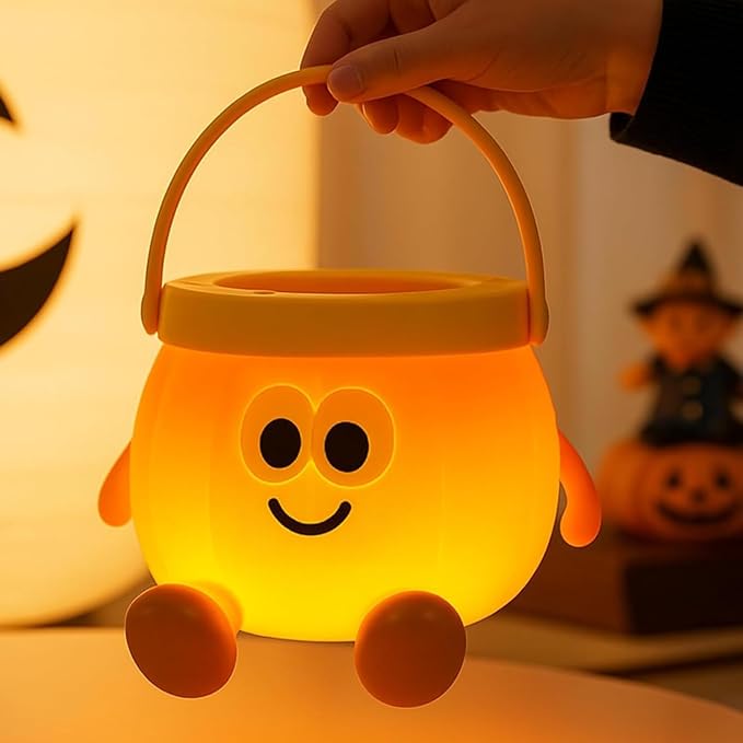 Pumpkin Night Light for Kids, Halloween Pumpkin Lamp, Fall Decor | Portable Halloween Lamps, Rechargeable Table Lamp for Halloween Decorations Indoor Gifts