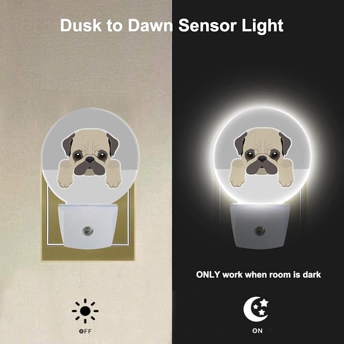 EKOBLA Cute Bulldog Night Light, Cartoon Dog Pet Night Lights Plug Into Wall with Dusk to Dawn Sensor for Dog Lovers, Bedroom, Bathroom and Kids Room Decor