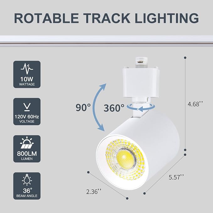 5 Color 4-Light Track Lighting Kit with 3.3FT H Track Rail, White | 10W Dimmable LED Track Lighting Fixtures Ceiling Spotlight 800LM, CRI90, Floating Canopy Connector Included for Installation