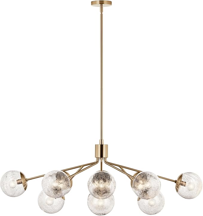 Kichler Silvarious 12-Light Linear Convertible Chandelier, Soft Modern Light with Clear Crackled Glass in Champagne Bronze, for Dining Room or Living Room (17.75" x 26.75" x 48"), 52703CPZ