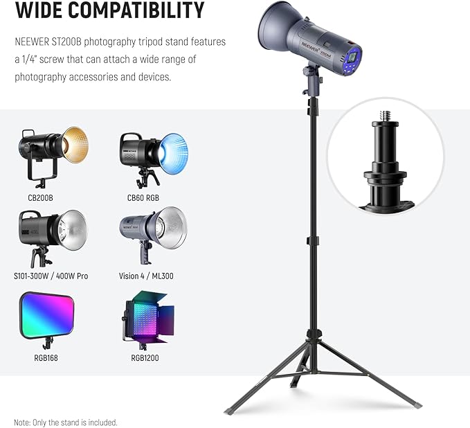 NEEWER Photography Light Stand 1.8-6.6ft/56-200cm with Ball Head 1/4" Screw, Max Load 8.8lb/4kg Aluminum Portable Studio Lighting Tripod, Phone Video Stand for Strobe Light Softbox DSLR Camera, ST200B
